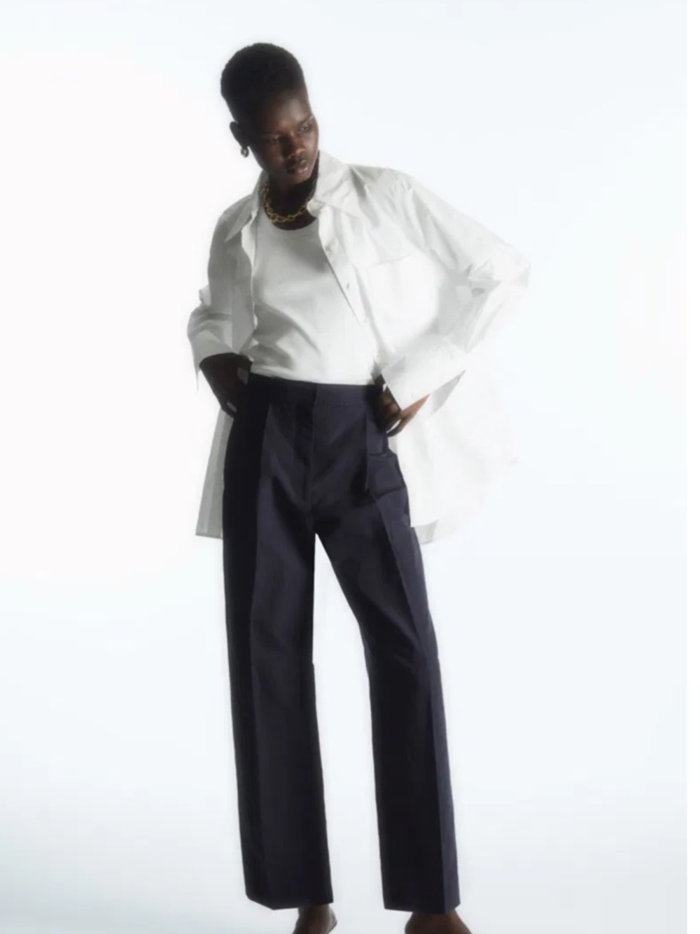 COS Linen Taper Navy Pant BNWT